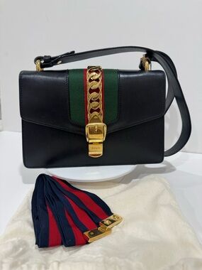 Gucci Sylvie Shoulder Bag with Green & Red Stripe and Gold Hardware